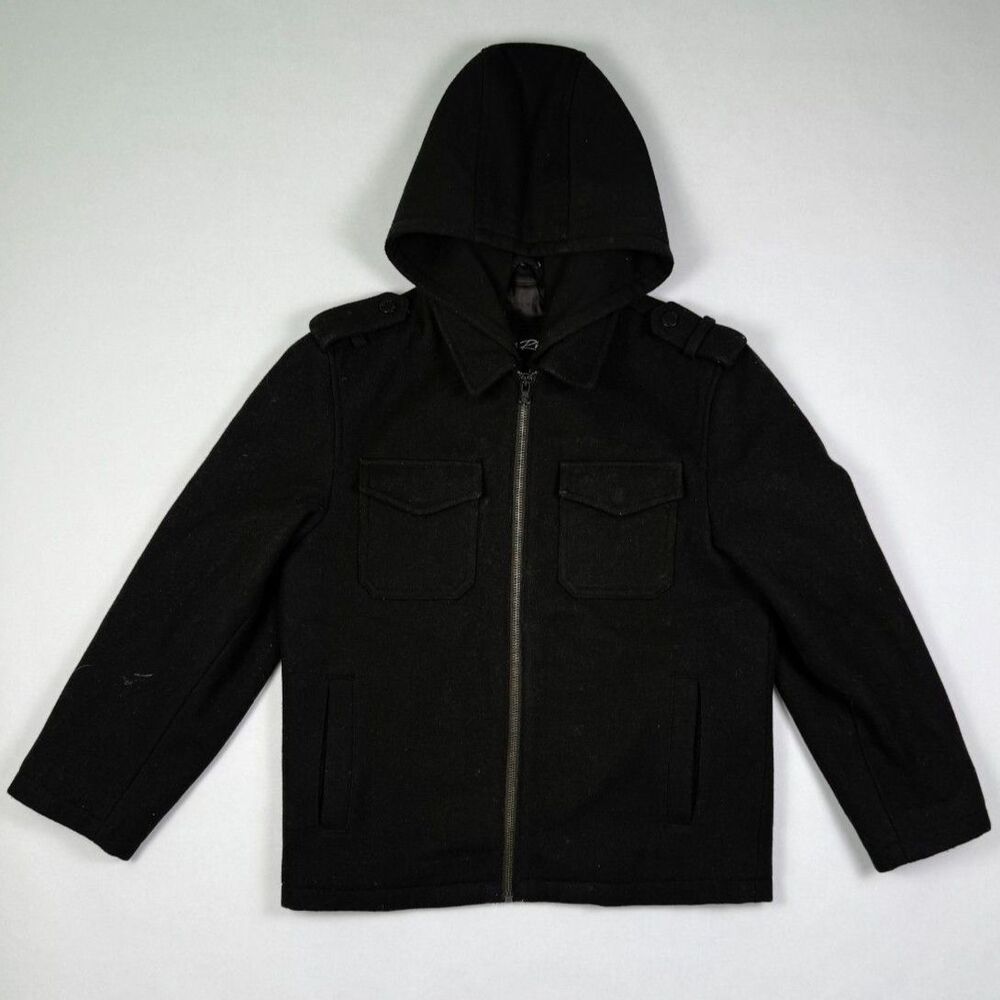 Black Rivet Boys Black Wool-Blend Hooded Jacket Full-Zip 17.5" x 22"